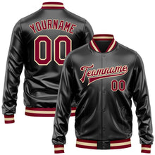 Laden Sie das Bild in den Galerie-Viewer, Uksn Individuelles Bomberjacke in Schwarz-Kastanienbraun-Creme mit Kunstleder, Druckknopfleiste und Varsity-Letterman-Stil
