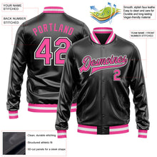 Laden Sie das Bild in den Galerie-Viewer, Uksn Individuelles Bomberjacke in Schwarz-Pink-Weiß mit Kunstleder, Druckknopfleiste und Varsity-Letterman-Stil
