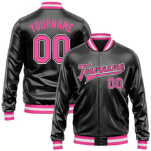 Laden Sie das Bild in den Galerie-Viewer, Uksn Individuelles Bomberjacke in Schwarz-Pink-Weiß mit Kunstleder, Druckknopfleiste und Varsity-Letterman-Stil
