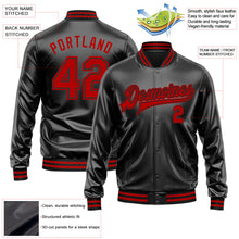 Laden Sie das Bild in den Galerie-Viewer, Uksn Individuelles Bomberjacke in Schwarz-Rot-Schwarz mit Kunstleder, Druckknopfleiste und Varsity-Letterman-Stil
