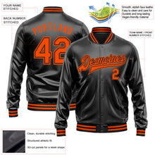 Laden Sie das Bild in den Galerie-Viewer, Uksn Individuelles Bomberjacke in Schwarz-Orange-Schwarz mit Kunstleder, Druckknopfleiste und Varsity-Letterman-Stil
