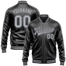 Laden Sie das Bild in den Galerie-Viewer, Uksn Individuelles Bomberjacke in Schwarz-Grau-Schwarz mit Kunstleder, Druckknopfleiste und Varsity-Letterman-Stil
