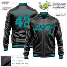 Laden Sie das Bild in den Galerie-Viewer, Uksn Individuelles Bomberjacke in Schwarz-Petrol-Schwarz mit Kunstleder, Druckknopfleiste und Varsity-Letterman-Stil
