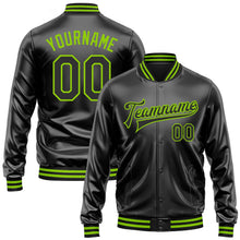 Laden Sie das Bild in den Galerie-Viewer, Uksn Individuelles Bomberjacke in Schwarz-Schwarz-Neongrün mit Kunstleder, Druckknopfleiste und Varsity-Letterman-Stil
