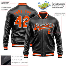 Laden Sie das Bild in den Galerie-Viewer, Uksn Individuelles Bomberjacke in Schwarz-Orange-Weiß mit Kunstleder, Druckknopfleiste und Varsity-Letterman-Stil
