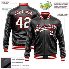 Laden Sie das Bild in den Galerie-Viewer, Uksn Individuelles Bomberjacke in Schwarz-Weiß-Rot mit Kunstleder, Druckknopfleiste und Varsity-Letterman-Stil
