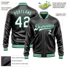 Laden Sie das Bild in den Galerie-Viewer, Uksn Individuelles Bomberjacke in Schwarz-Weiß-Kelly-Grün mit Kunstleder, Druckknopfleiste und Varsity-Letterman-Stil
