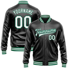 Laden Sie das Bild in den Galerie-Viewer, Uksn Individuelles Bomberjacke in Schwarz-Weiß-Kelly-Grün mit Kunstleder, Druckknopfleiste und Varsity-Letterman-Stil
