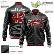 Laden Sie das Bild in den Galerie-Viewer, Uksn Individuelles Bomberjacke in Schwarz-Rot-Weiß mit Kunstleder, Druckknopfleiste und Varsity-Letterman-Stil
