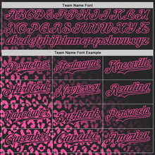 Laden Sie das Bild in den Galerie-Viewer, Uksn Individuelles Bomberjacke in Schwarz-Pink mit Leopardenmuster und Verlaufseffekt, Druckknopfleiste, Kapuze und Varsity-Letterman-Stil

