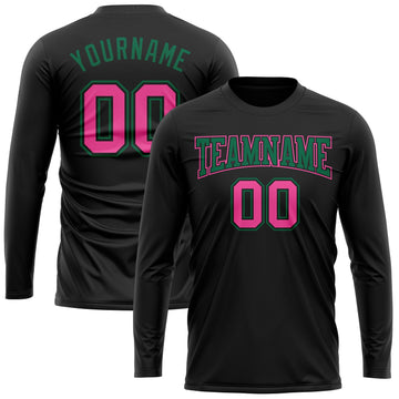Uksn Individuelles Schwarz Pink-Kelly-Grün Langarm Funktions-T-Shirt