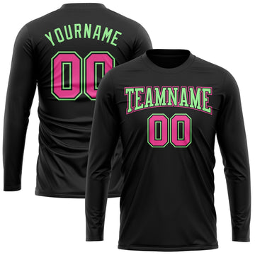 Uksn Individuelles Schwarz Pink-Erbsengrün Langarm Funktions-T-Shirt