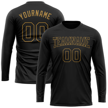 Uksn Individuelles Schwarz Schwarz-Altgold Langarm Funktions-T-Shirt