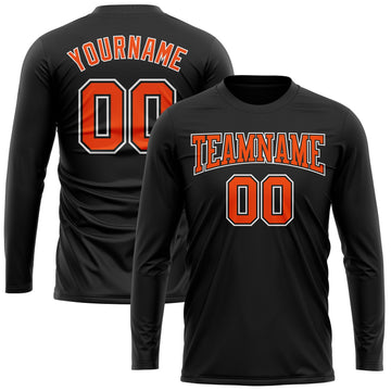 Uksn Individuelles Schwarz Orange-Weiß Langarm Funktions-T-Shirt