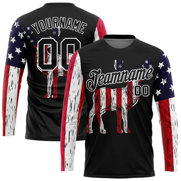 Uksn Individuelles Schwarz Weiß 3D Tier Hirsch Jagd Amerikanische Flagge Langarm Funktions-T-Shirt