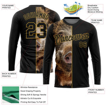 Laden Sie das Bild in den Galerie-Viewer, Uksn Individuelles Schwarz Altgold 3D Tier Wildschwein Jagd Langarm Funktions-T-Shirt
