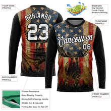 Laden Sie das Bild in den Galerie-Viewer, Uksn Individuelles Schwarz Weiß 3D Tier Hirsch Jagd Amerikanische Flagge Langarm Funktions-T-Shirt
