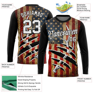 Uksn Individuelles Schwarz Weiß 3D Tier Hirsch Jagd Amerikanische Flagge Langarm Funktions-T-Shirt