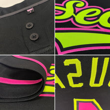 Laden Sie das Bild in den Galerie-Viewer, Uksn Individuelles Schwarz Pink-Neongrün Zweiknopf Unisex Softball-Trikot
