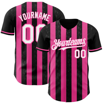 Uksn Individuelles Schwarz Weiß-Pink Klassischer Vertikalstreifen Flüssige Textur Authentisches Baseball-Trikot
