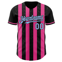 Laden Sie das Bild in den Galerie-Viewer, Uksn Individuelles Schwarz Hellblau-Pink Klassischer Vertikalstreifen Flüssige Textur Authentisches Baseball-Trikot
