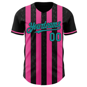 Uksn Individuelles Schwarz Petrol-Pink Klassischer Vertikalstreifen Flüssige Textur Authentisches Baseball-Trikot
