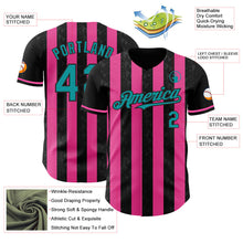 Laden Sie das Bild in den Galerie-Viewer, Uksn Individuelles Schwarz Petrol-Pink Klassischer Vertikalstreifen Flüssige Textur Authentisches Baseball-Trikot
