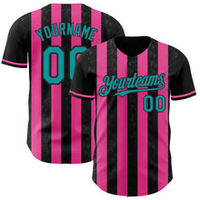Laden Sie das Bild in den Galerie-Viewer, Uksn Individuelles Schwarz Petrol-Pink Klassischer Vertikalstreifen Flüssige Textur Authentisches Baseball-Trikot
