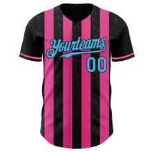 Laden Sie das Bild in den Galerie-Viewer, Uksn Individuelles Schwarz Himmelblau-Pink Klassischer Vertikalstreifen Flüssige Textur Authentisches Baseball-Trikot
