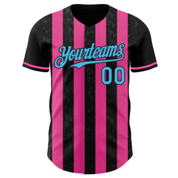 Uksn Individuelles Schwarz Himmelblau-Pink Klassischer Vertikalstreifen Flüssige Textur Authentisches Baseball-Trikot