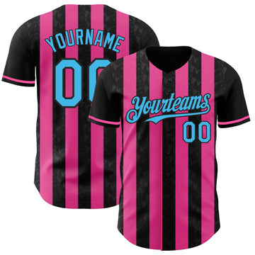Uksn Individuelles Schwarz Himmelblau-Pink Klassischer Vertikalstreifen Flüssige Textur Authentisches Baseball-Trikot