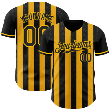 Uksn Individuelles Schwarz-Gold Klassischer Vertikalstreifen Flüssige Textur Authentisches Baseball-Trikot