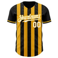 Laden Sie das Bild in den Galerie-Viewer, Uksn Individuelles Schwarz Weiß-Gold Klassischer Vertikalstreifen Flüssige Textur Authentisches Baseball-Trikot
