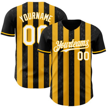 Uksn Individuelles Schwarz Weiß-Gold Klassischer Vertikalstreifen Flüssige Textur Authentisches Baseball-Trikot