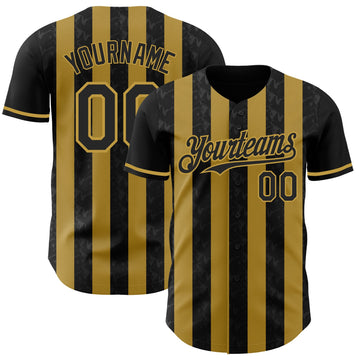 Uksn Individuelles Schwarz-Altgold Klassischer Vertikalstreifen Flüssige Textur Authentisches Baseball-Trikot