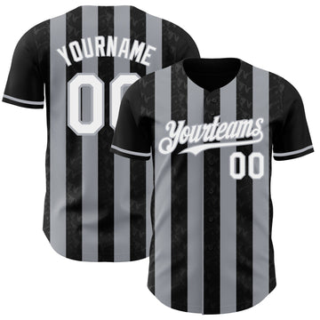 Uksn Individuelles Schwarz Weiß-Grau Klassischer Vertikalstreifen Flüssige Textur Authentisches Baseball-Trikot