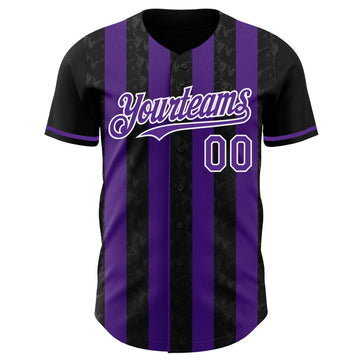 Uksn Individuelles Schwarz Violett-Weiß Klassischer Vertikalstreifen Flüssige Textur Authentisches Baseball-Trikot