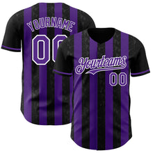 Laden Sie das Bild in den Galerie-Viewer, Uksn Individuelles Schwarz Violett-Weiß Klassischer Vertikalstreifen Flüssige Textur Authentisches Baseball-Trikot
