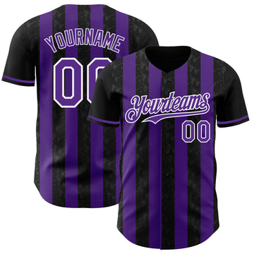 Uksn Individuelles Schwarz Violett-Weiß Klassischer Vertikalstreifen Flüssige Textur Authentisches Baseball-Trikot