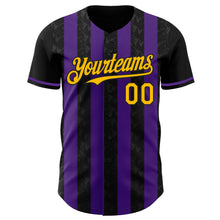Laden Sie das Bild in den Galerie-Viewer, Uksn Individuelles Schwarz Gold-Violett Klassischer Vertikalstreifen Flüssige Textur Authentisches Baseball-Trikot
