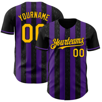 Uksn Individuelles Schwarz Gold-Violett Klassischer Vertikalstreifen Flüssige Textur Authentisches Baseball-Trikot
