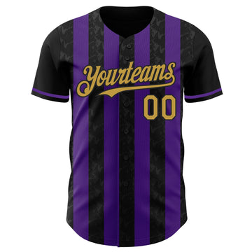 Uksn Individuelles Schwarz Altgold-Violett Klassischer Vertikalstreifen Flüssige Textur Authentisches Baseball-Trikot
