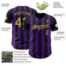 Laden Sie das Bild in den Galerie-Viewer, Uksn Individuelles Schwarz Altgold-Violett Klassischer Vertikalstreifen Flüssige Textur Authentisches Baseball-Trikot
