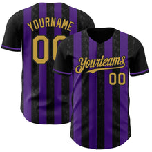 Laden Sie das Bild in den Galerie-Viewer, Uksn Individuelles Schwarz Altgold-Violett Klassischer Vertikalstreifen Flüssige Textur Authentisches Baseball-Trikot
