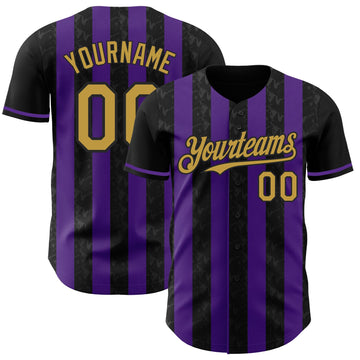 Uksn Individuelles Schwarz Altgold-Violett Klassischer Vertikalstreifen Flüssige Textur Authentisches Baseball-Trikot