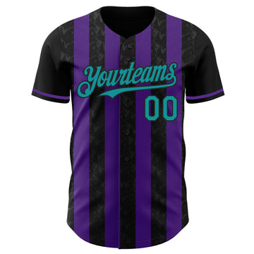 Uksn Individuelles Schwarz Petrol-Violett Klassischer Vertikalstreifen Flüssige Textur Authentisches Baseball-Trikot