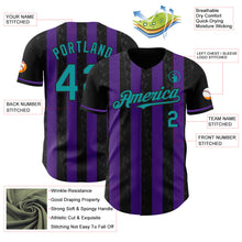 Laden Sie das Bild in den Galerie-Viewer, Uksn Individuelles Schwarz Petrol-Violett Klassischer Vertikalstreifen Flüssige Textur Authentisches Baseball-Trikot
