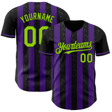 Laden Sie das Bild in den Galerie-Viewer, Uksn Individuelles Schwarz Neongrün-Violett Klassischer Vertikalstreifen Flüssige Textur Authentisches Baseball-Trikot
