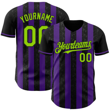 Uksn Individuelles Schwarz Neongrün-Violett Klassischer Vertikalstreifen Flüssige Textur Authentisches Baseball-Trikot