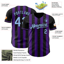 Laden Sie das Bild in den Galerie-Viewer, Uksn Individuelles Schwarz Hellblau-Violett Klassischer Vertikalstreifen Flüssige Textur Authentisches Baseball-Trikot
